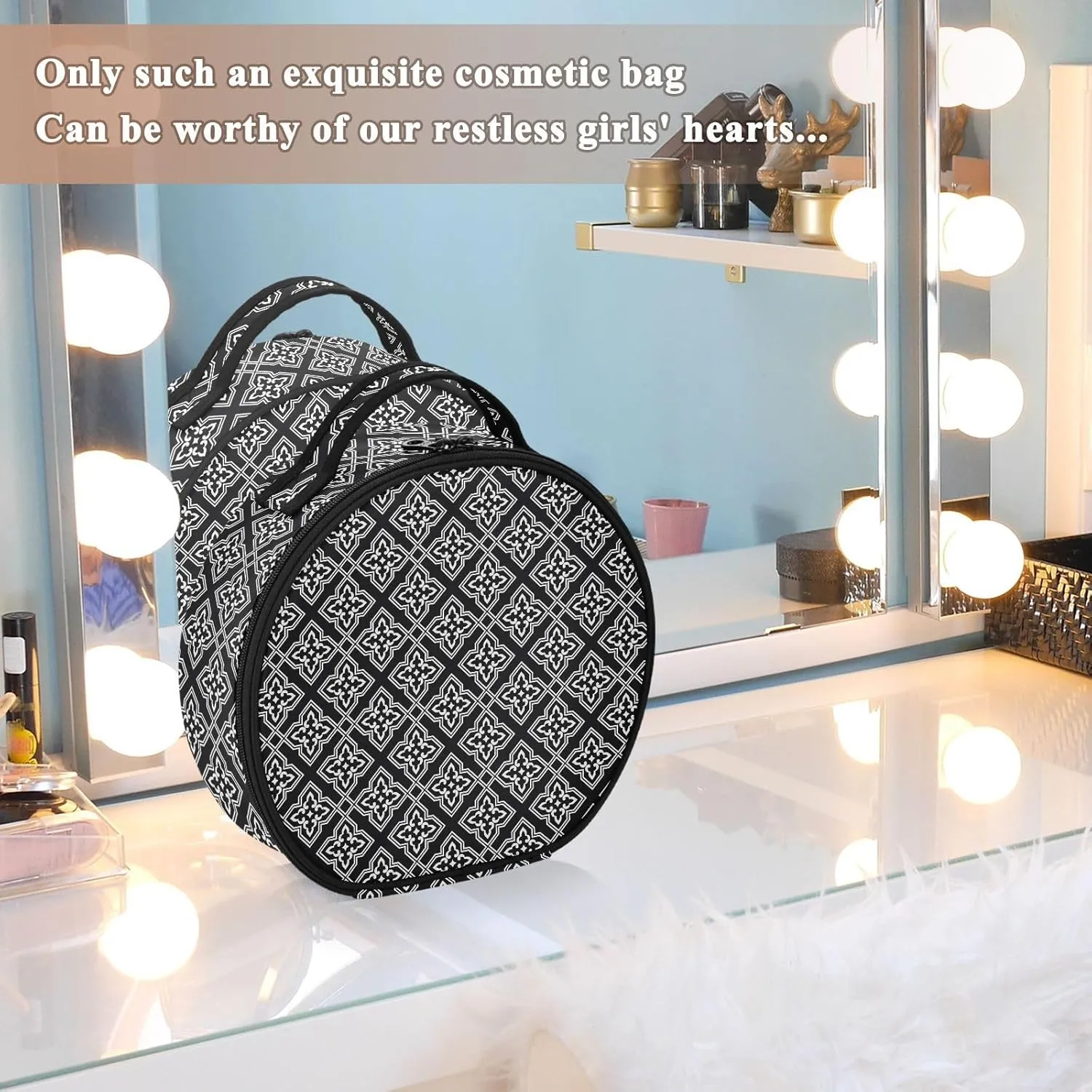 ALAZA Abstract Pattern in Arabian Style Portable Cosmetic Bag Large Capacity Travel Makeup Case Organizer