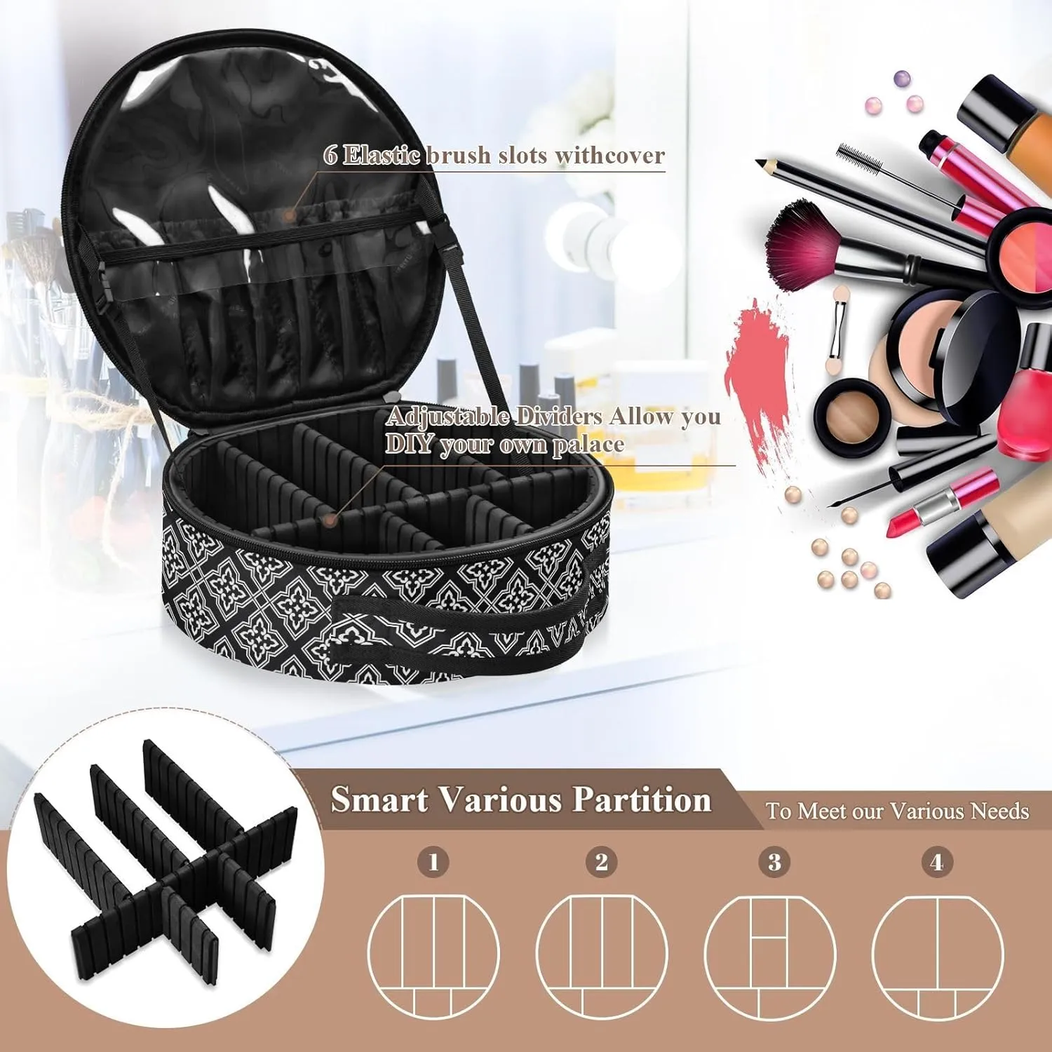 ALAZA Abstract Pattern in Arabian Style Portable Cosmetic Bag Large Capacity Travel Makeup Case Organizer