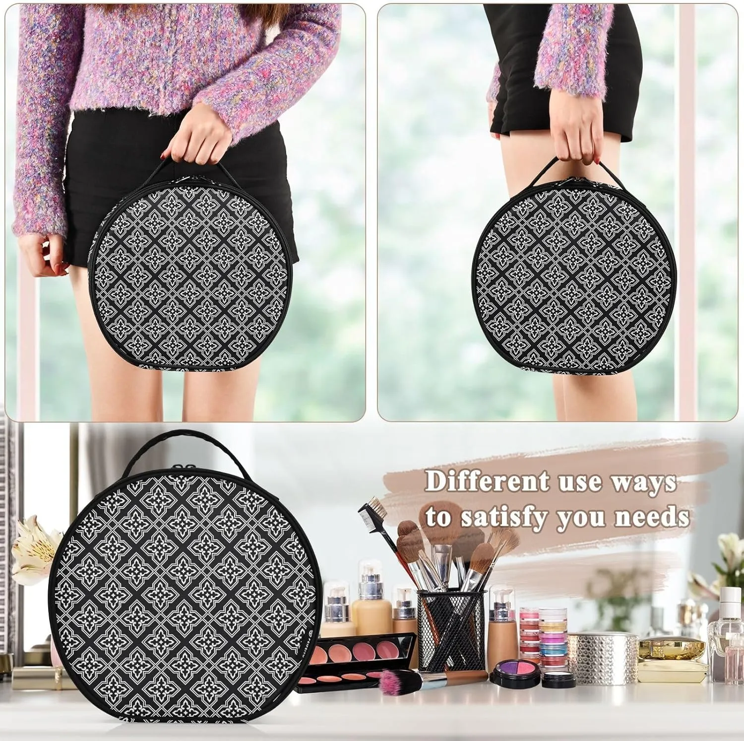 ALAZA Abstract Pattern in Arabian Style Portable Cosmetic Bag Large Capacity Travel Makeup Case Organizer