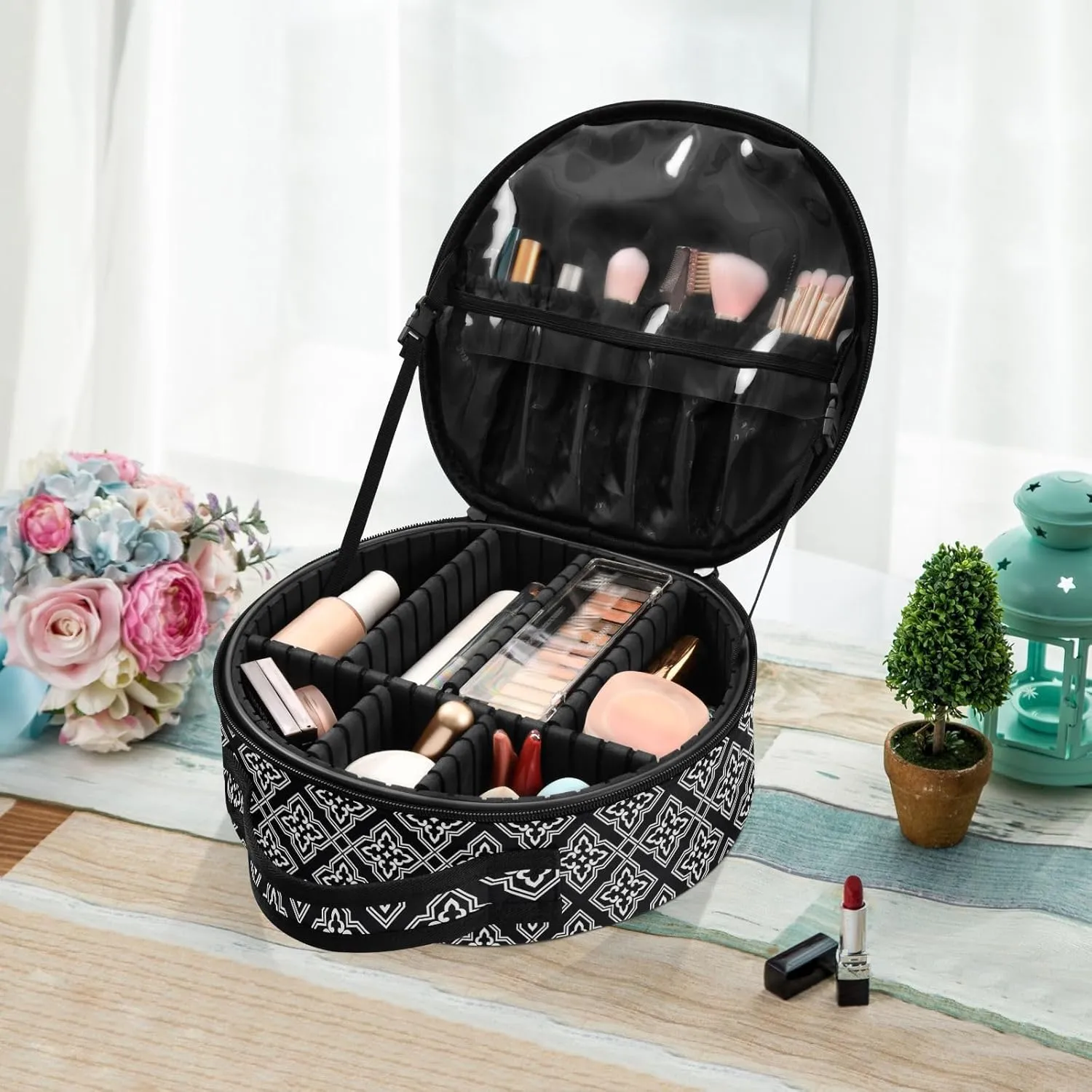 ALAZA Abstract Pattern in Arabian Style Portable Cosmetic Bag Large Capacity Travel Makeup Case Organizer