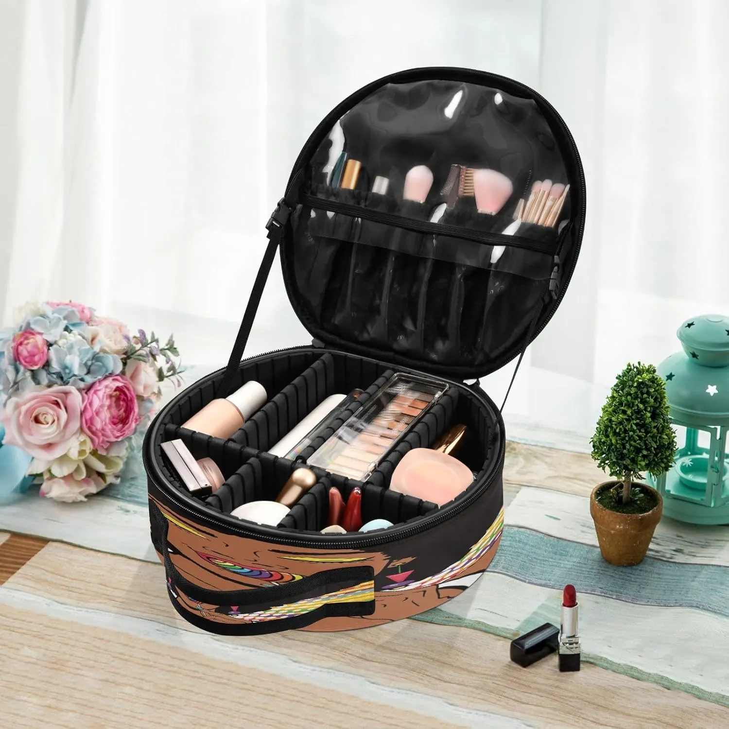 ALAZA African American Woman with Afro Hair Portable Cosmetic Bag Large Capacity Travel Makeup Case Organizer