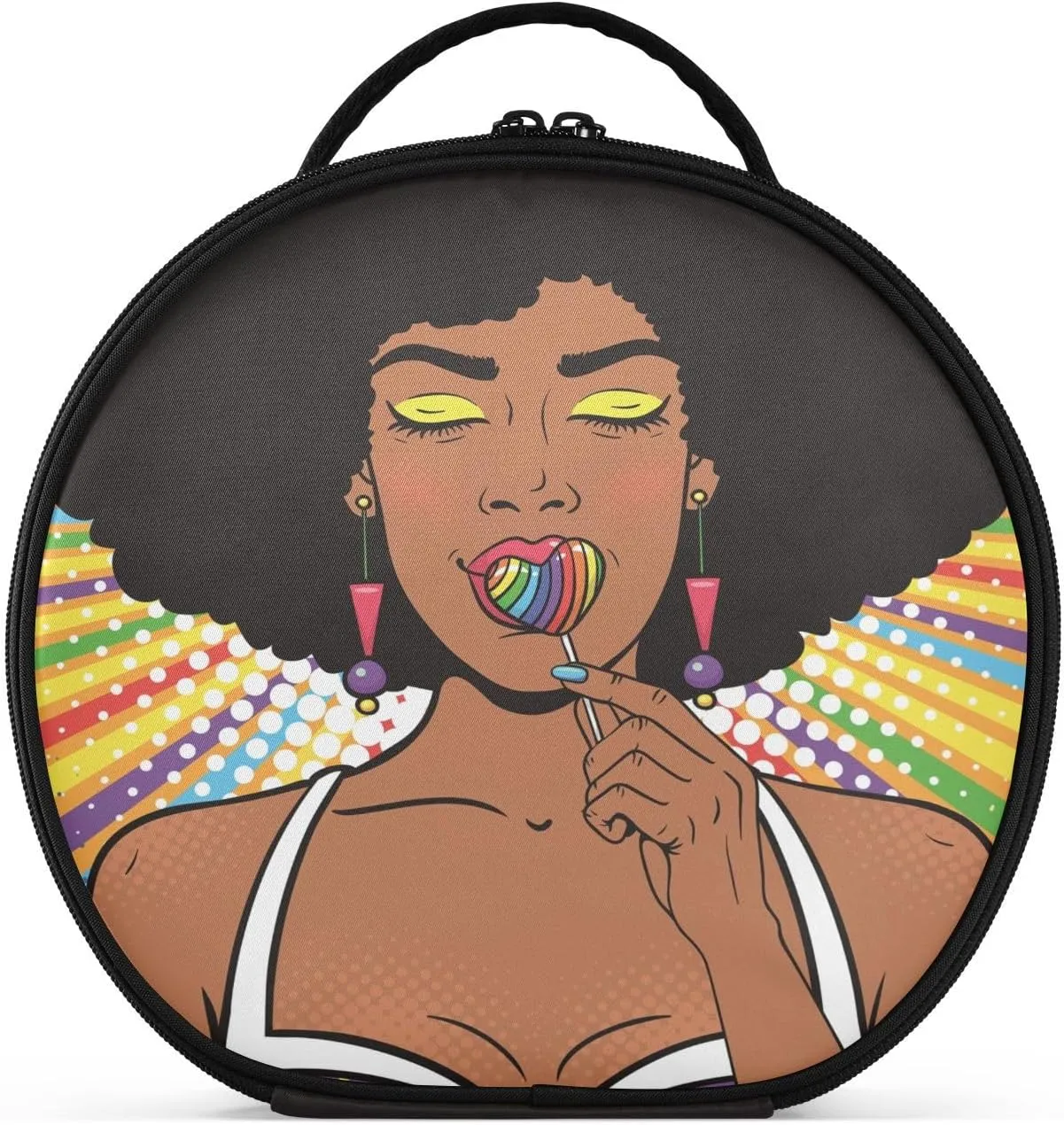 ALAZA African American Woman with Afro Hair Portable Cosmetic Bag Large Capacity Travel Makeup Case Organizer