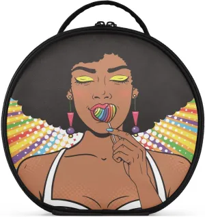 ALAZA African American Woman with Afro Hair Portable Cosmetic Bag Large Capacity Travel Makeup Case Organizer