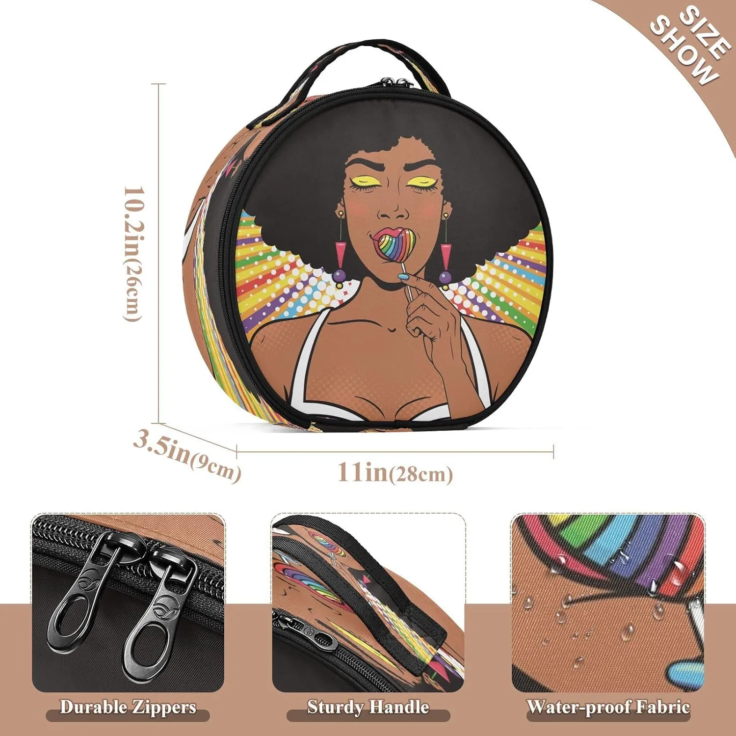 ALAZA African American Woman with Afro Hair Portable Cosmetic Bag Large Capacity Travel Makeup Case Organizer