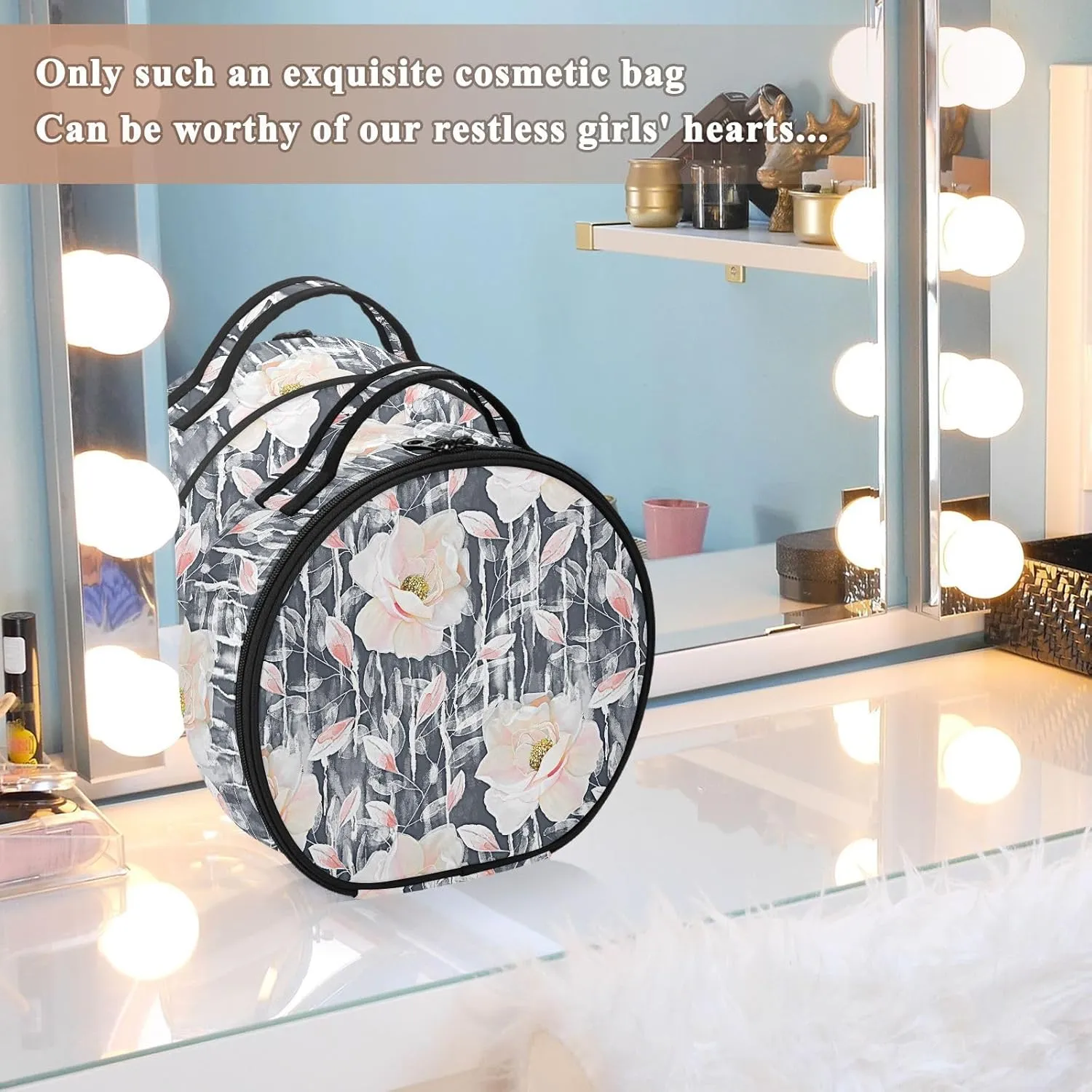 ALAZA Flowers and Leaves Travel Cosmetic Organizer Make up Organizer Toiletry Bag