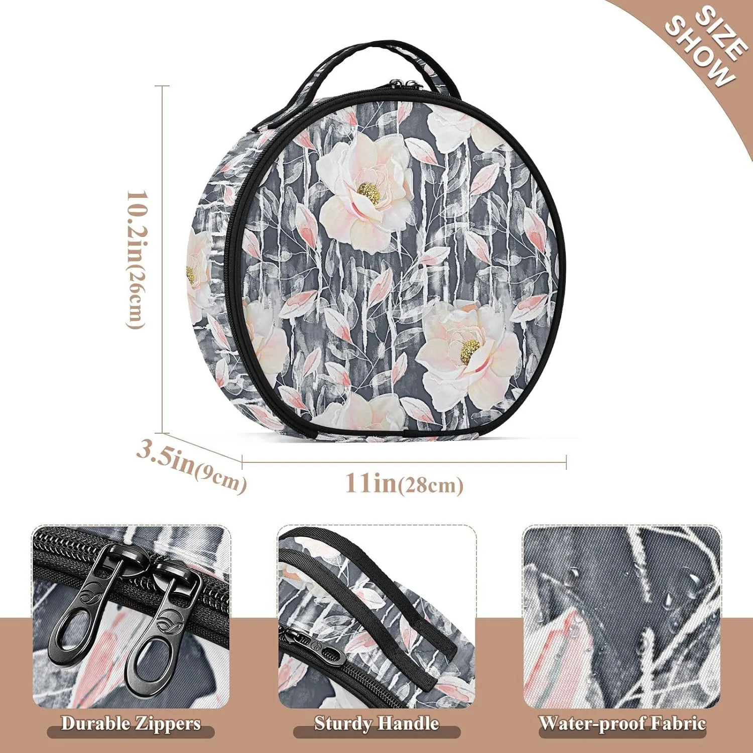 ALAZA Flowers and Leaves Travel Cosmetic Organizer Make up Organizer Toiletry Bag