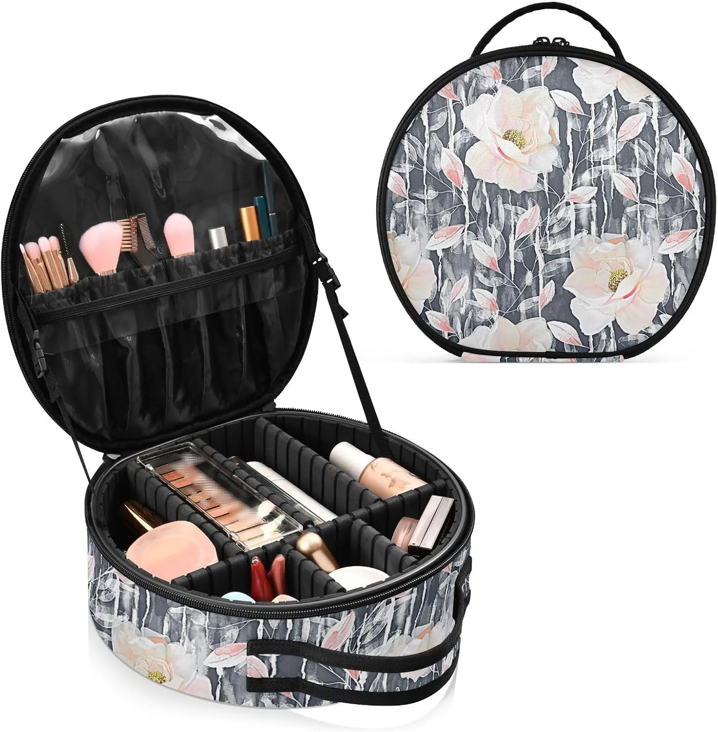 ALAZA Flowers and Leaves Travel Cosmetic Organizer Make up Organizer Toiletry Bag