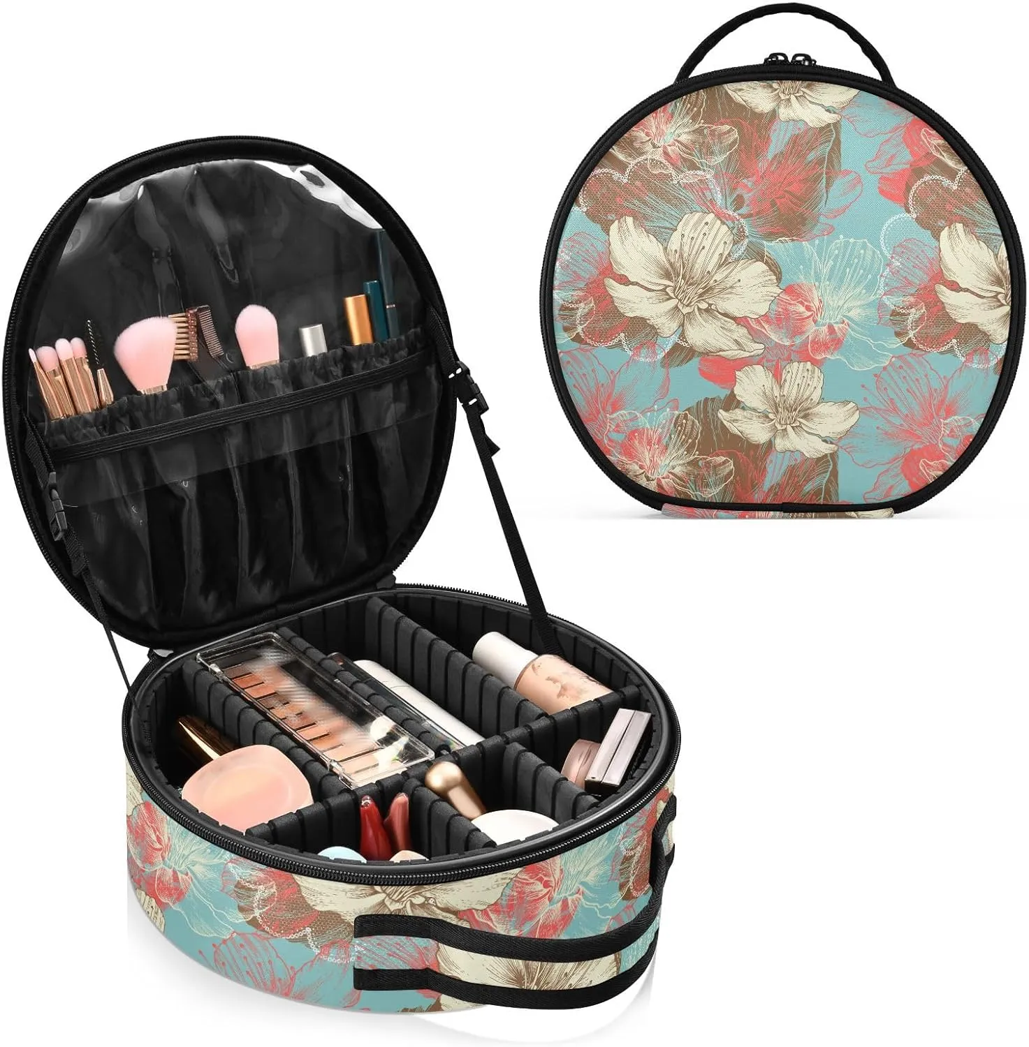 ALAZA Flowers Retro Travel Makeup Organizer for Jewelry Digital Accessories