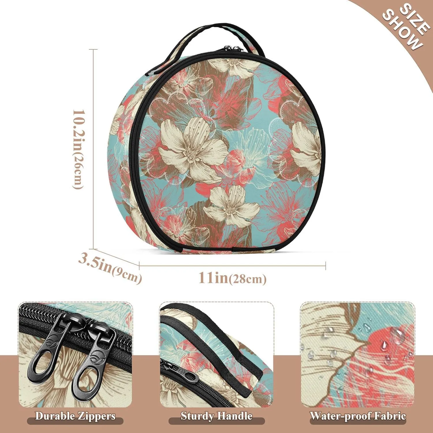 ALAZA Flowers Retro Travel Makeup Organizer for Jewelry Digital Accessories
