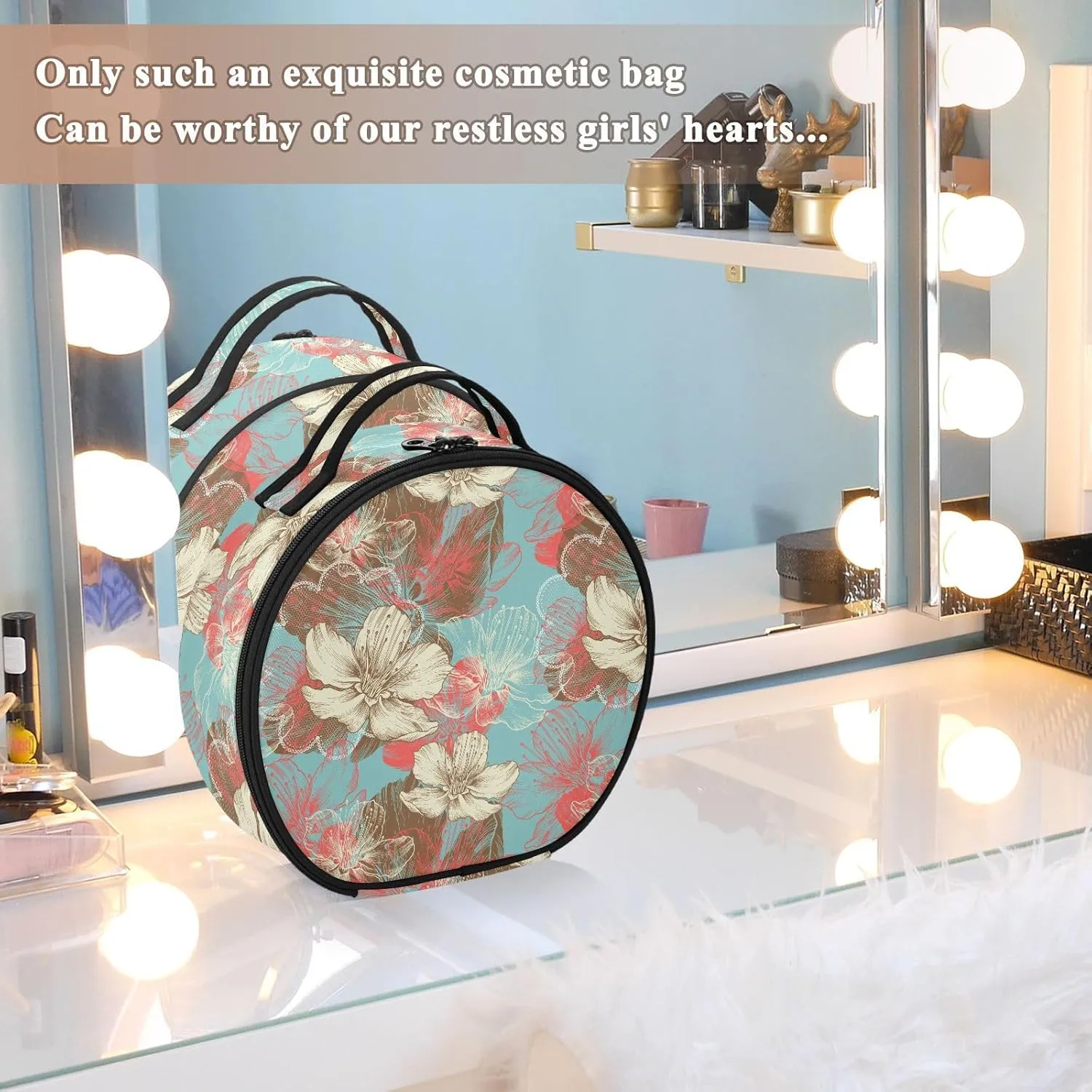 ALAZA Flowers Retro Travel Makeup Organizer for Jewelry Digital Accessories