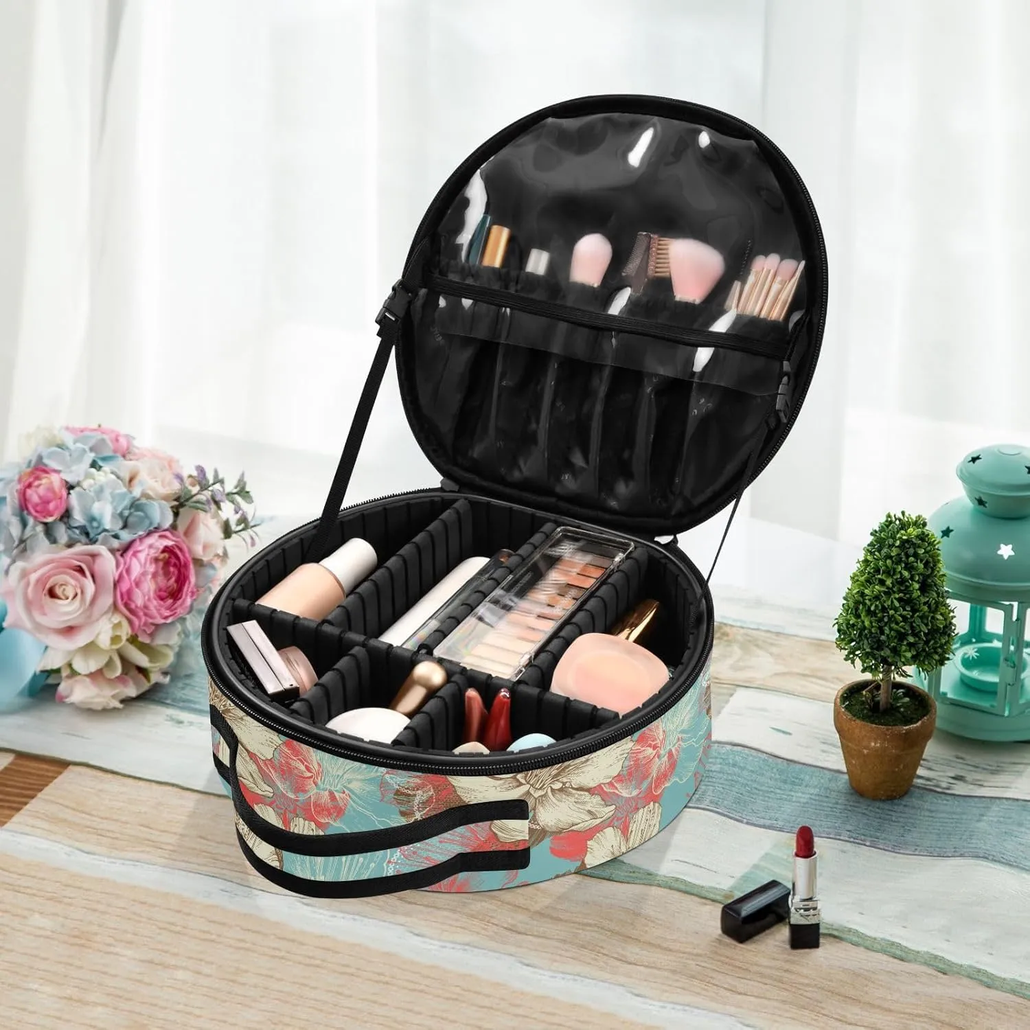 ALAZA Flowers Retro Travel Makeup Organizer for Jewelry Digital Accessories