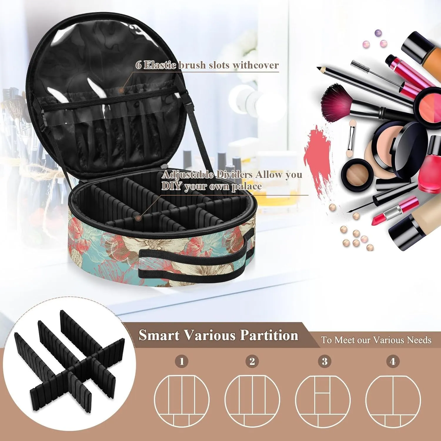 ALAZA Flowers Retro Travel Makeup Organizer for Jewelry Digital Accessories
