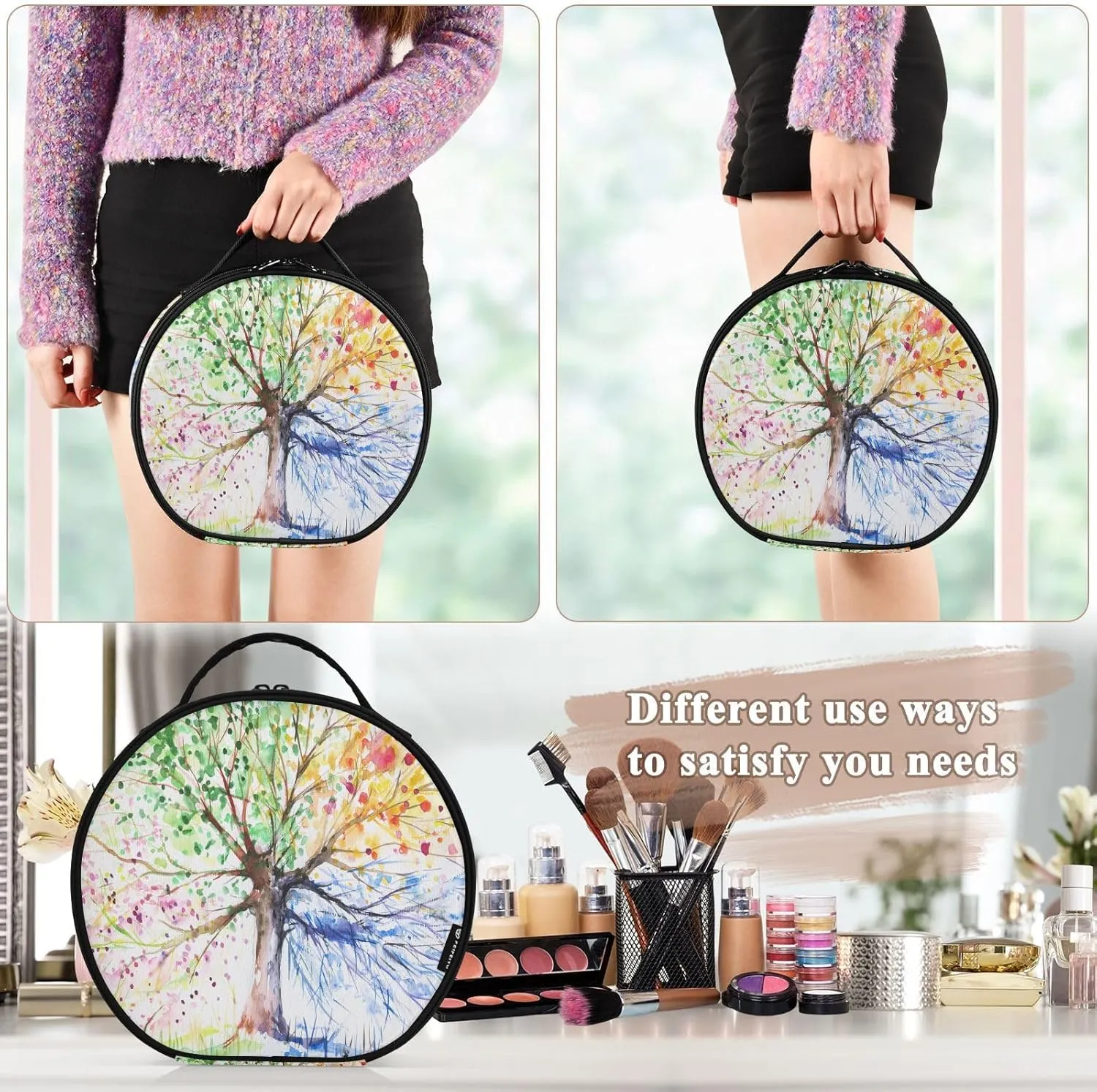 ALAZA Four Season Tree Toiletry Bag Travel Makeup Case Organizer for Women