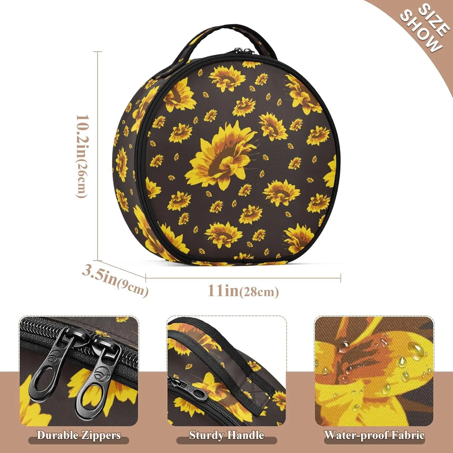 ALAZA Golden Yellow Sunflowers on A Black Travel Cosmetic Organizer Make up Organizer Toiletry Bag