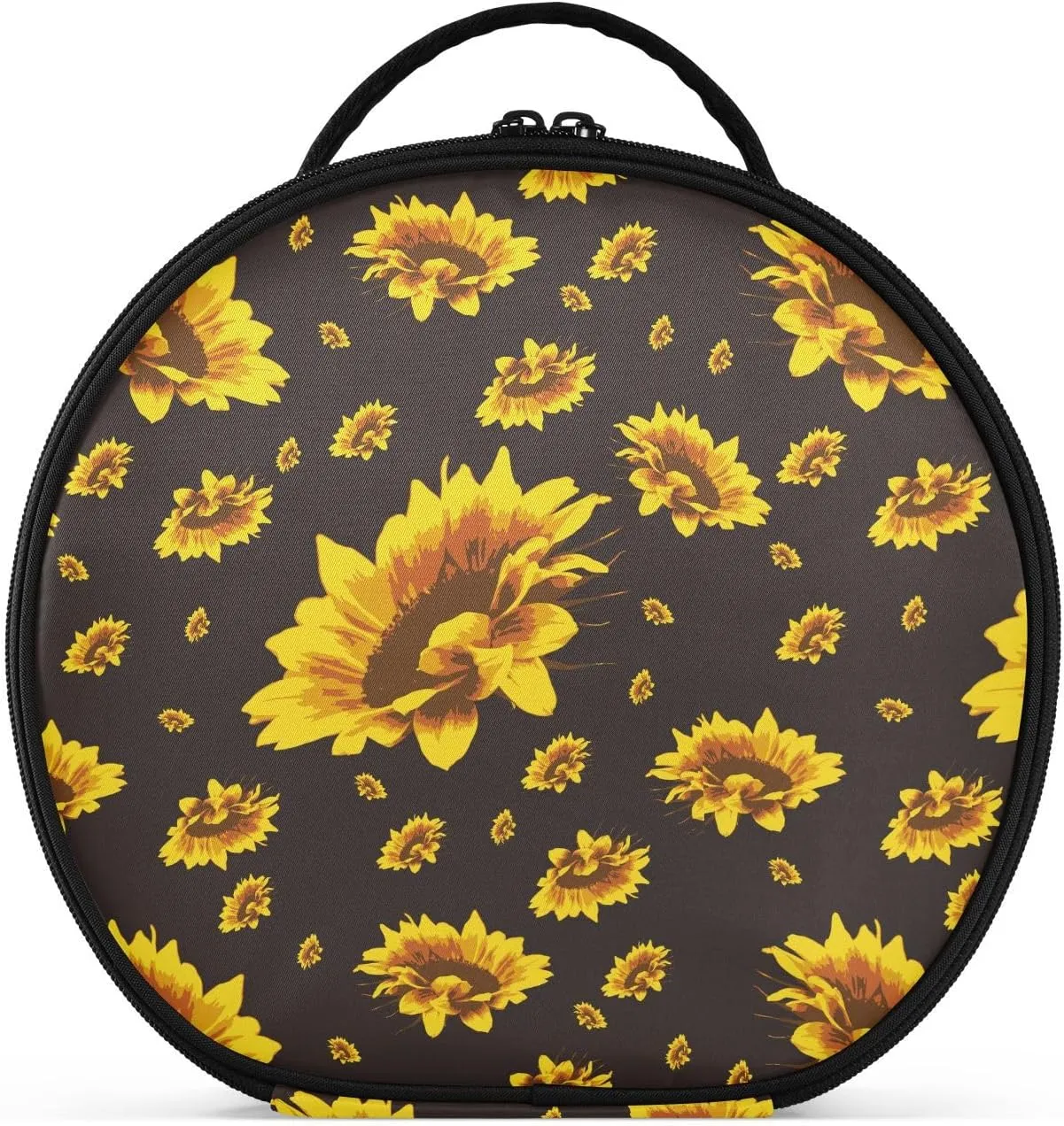 ALAZA Golden Yellow Sunflowers on A Black Travel Cosmetic Organizer Make up Organizer Toiletry Bag