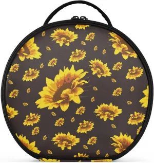 ALAZA Golden Yellow Sunflowers on A Black Travel Cosmetic Organizer Make up Organizer Toiletry Bag