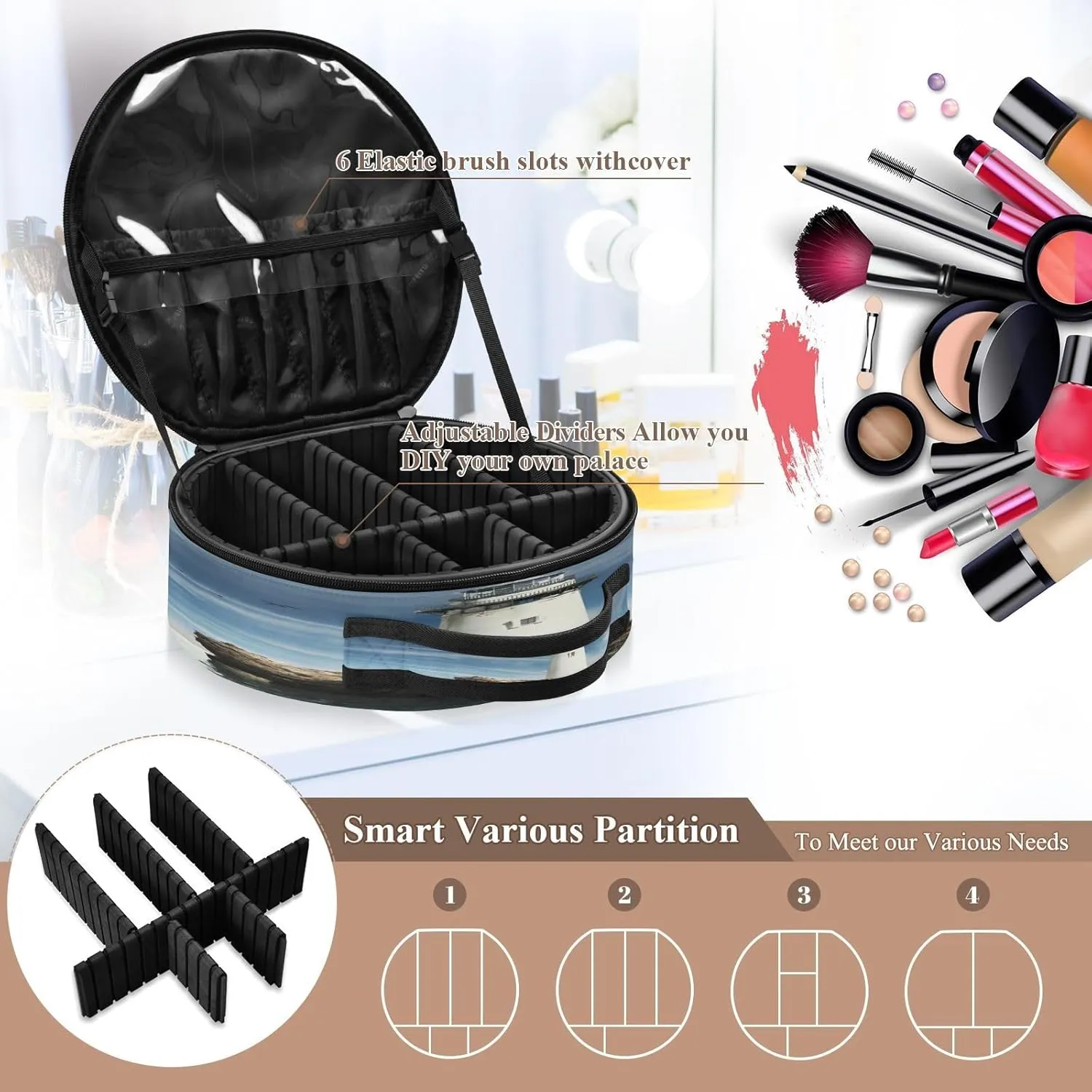 ALAZA Vintage Lighthouse Travel Makeup Train Case Makeup Cosmetic Case with Adjustable Dividers