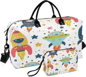 Alien Rocket Travel Duffel Bags with Toiletry Bag and Adjustable Strap for Travel Gym Yoga