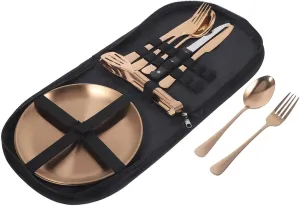 Alipis 1set Stainless Steel Camp Utensil with Storage Bag Multi-function Silverware Kit for Outdoor Dining for Camping Picnics and More Elegant Design