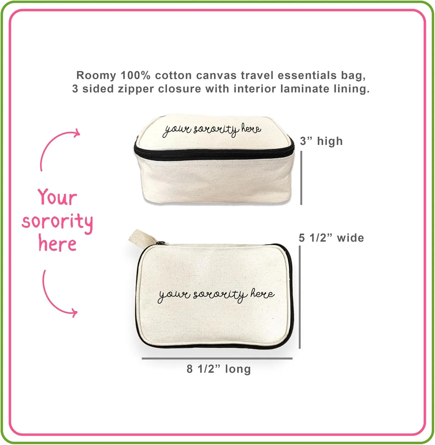 Alpha Delta Pi Sorority Makeup Bag – Script Font Cosmetic Pouch for Big Little, Travel, Toiletries & Greek Life Gifts