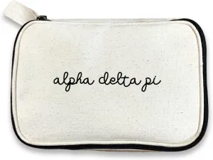 Alpha Delta Pi Sorority Makeup Bag – Script Font Cosmetic Pouch for Big Little, Travel, Toiletries & Greek Life Gifts
