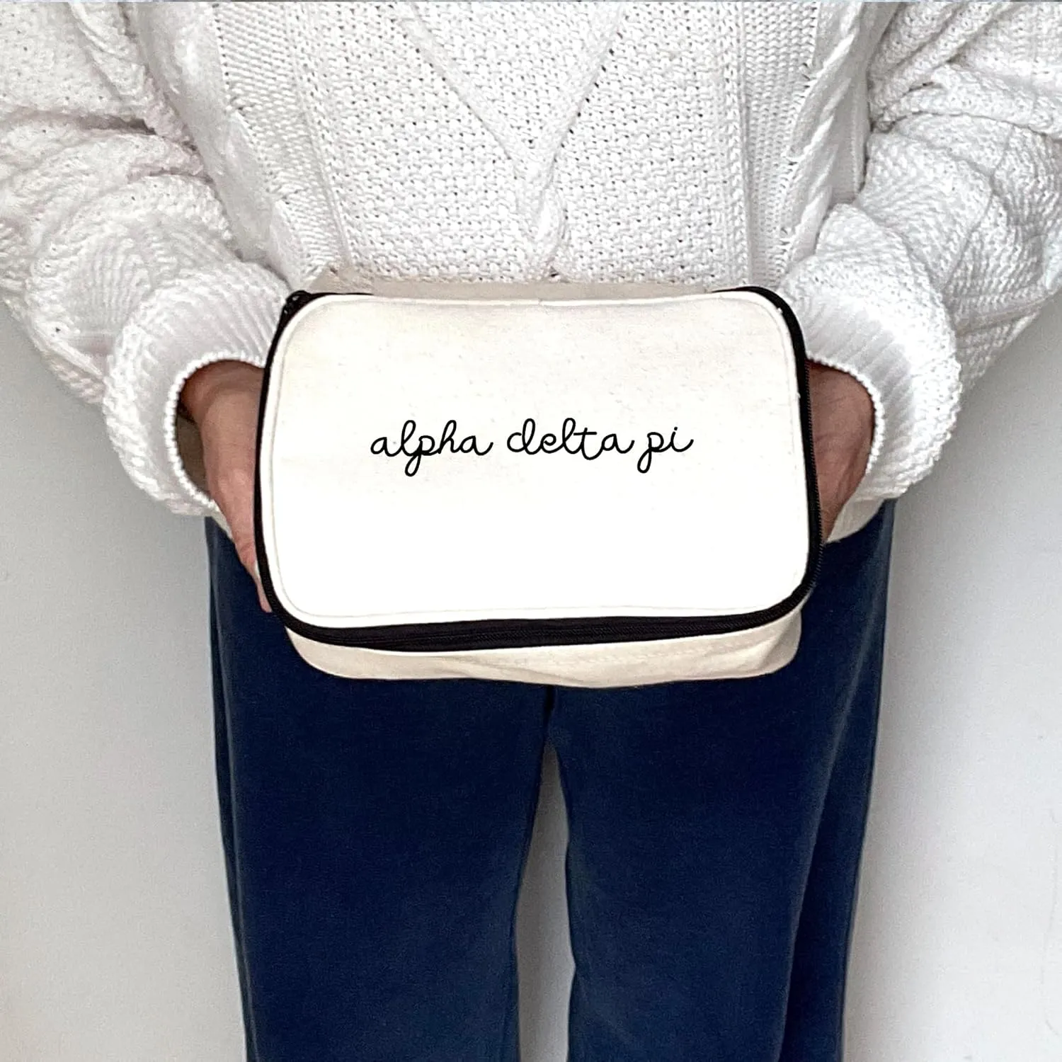 Alpha Delta Pi Sorority Makeup Bag – Script Font Cosmetic Pouch for Big Little, Travel, Toiletries & Greek Life Gifts