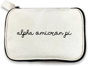 Alpha Omicron Pi Sorority Makeup Bag – Script Font Cosmetic Pouch for Big Little, Travel, Toiletries & Greek Life Gifts