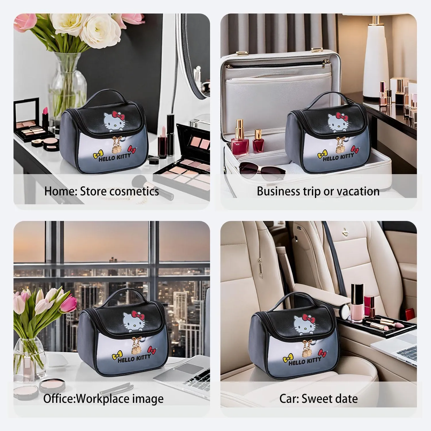 AmBealla Cosmetic Bag Large Makeup Travel Case with Brush Holder, Waterproof Makeup Bag Organizer with Hanging Hook, Travel Toiletry Bag for Women, Sweet & Stylish for Girls
