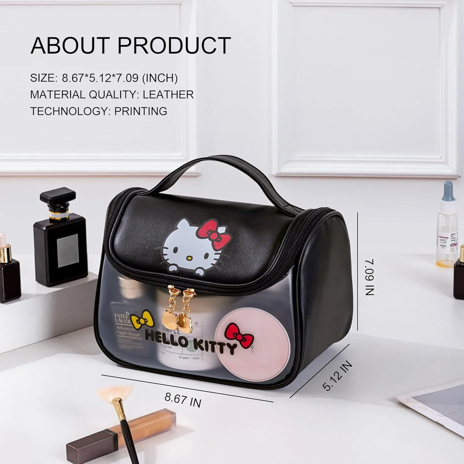 AmBealla Cosmetic Bag Large Makeup Travel Case with Brush Holder, Waterproof Makeup Bag Organizer with Hanging Hook, Travel Toiletry Bag for Women, Sweet & Stylish for Girls