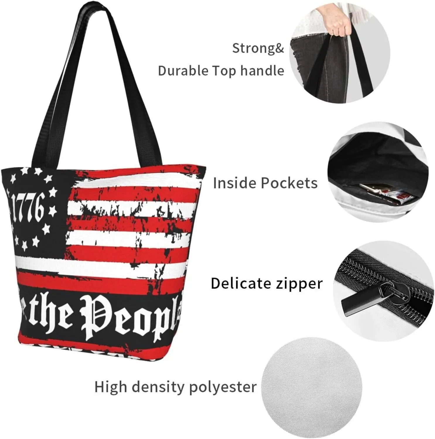America Independence Day Women's Tote Bag Shoulder Bag Shopping Handbag Large Capacity Handbag With Zipper