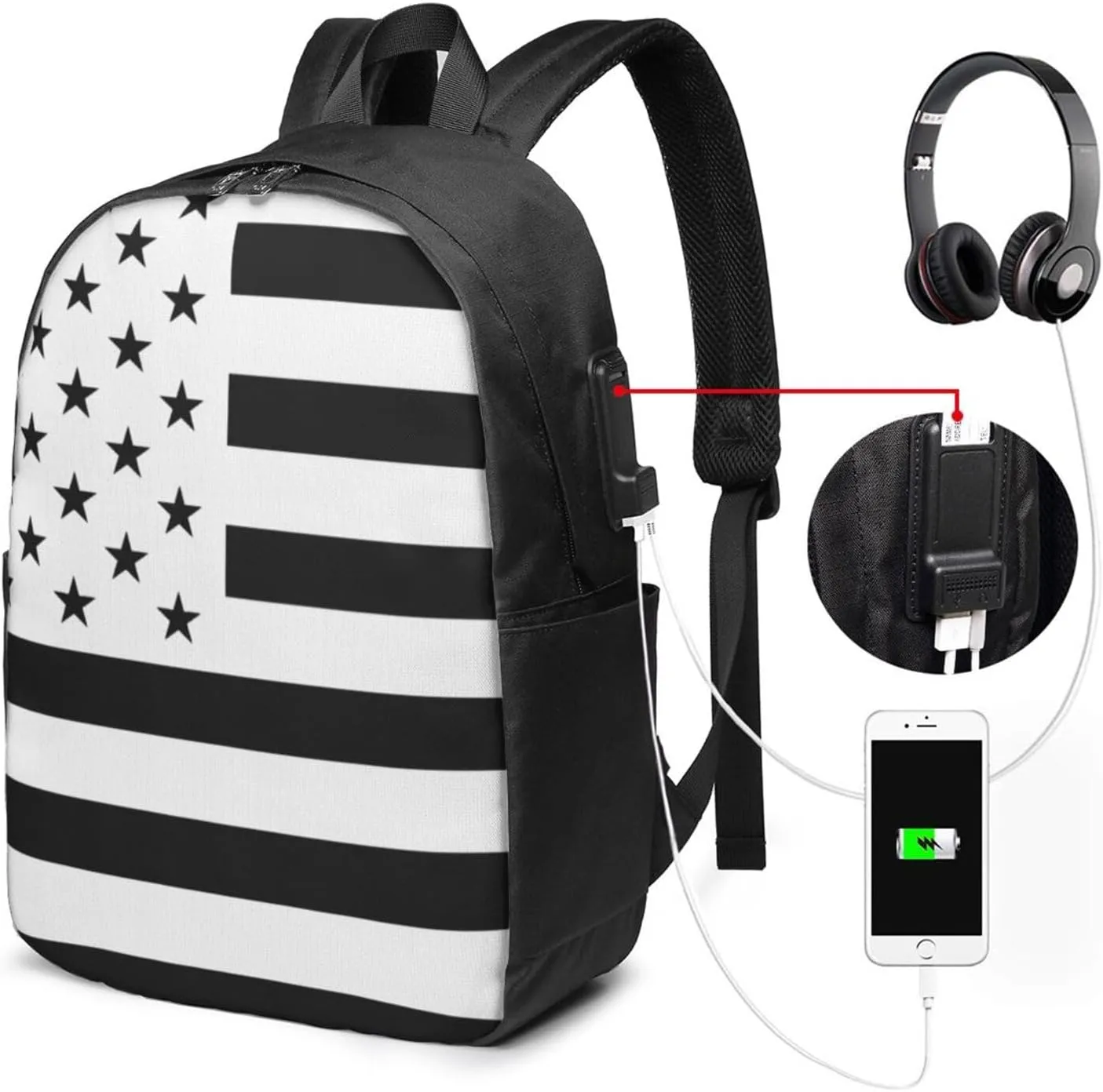 American flag Backpack, 17 Inch Travel Business Laptop Backpack With USB Port for Women Men