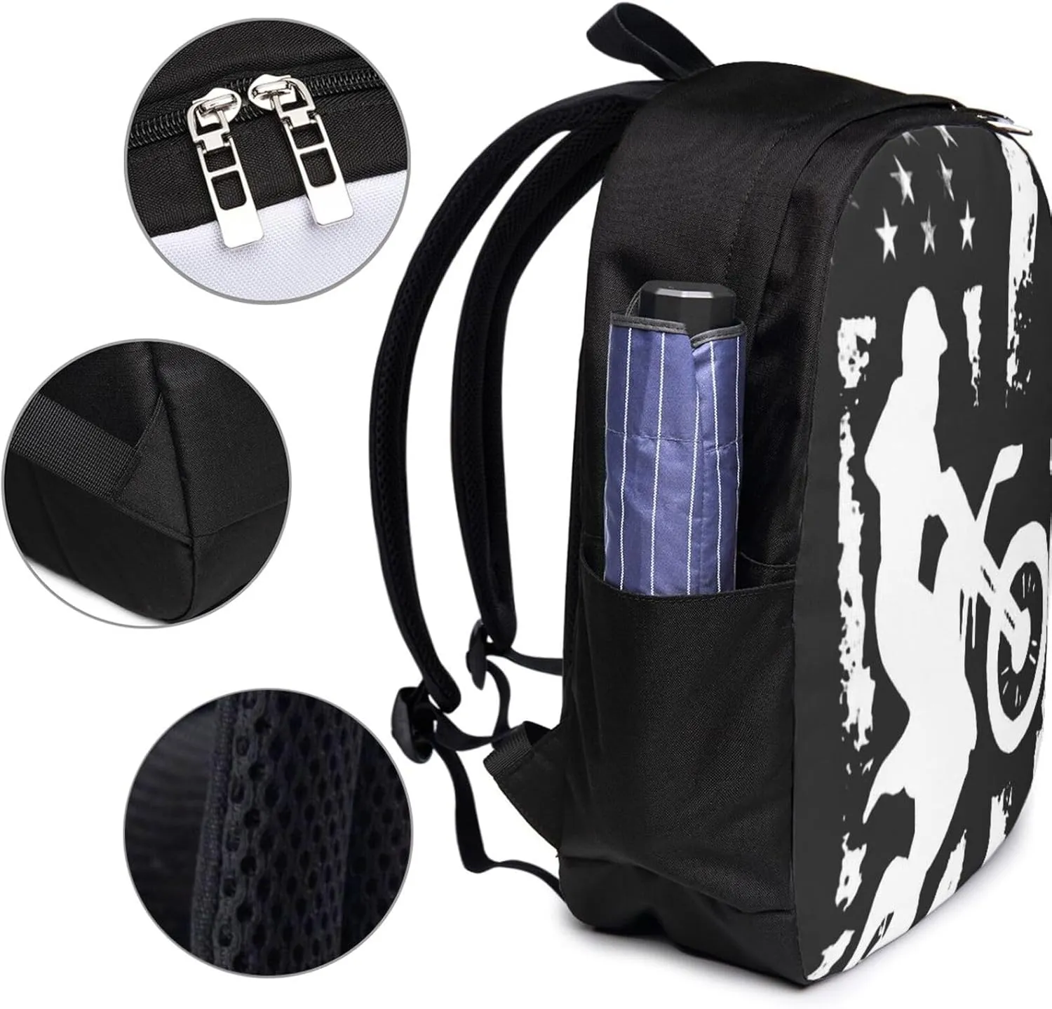 American Flag Motorcross Dirt Bike Backpack, 17 Inch Travel Business Laptop Backpack With USB Port for Women Men