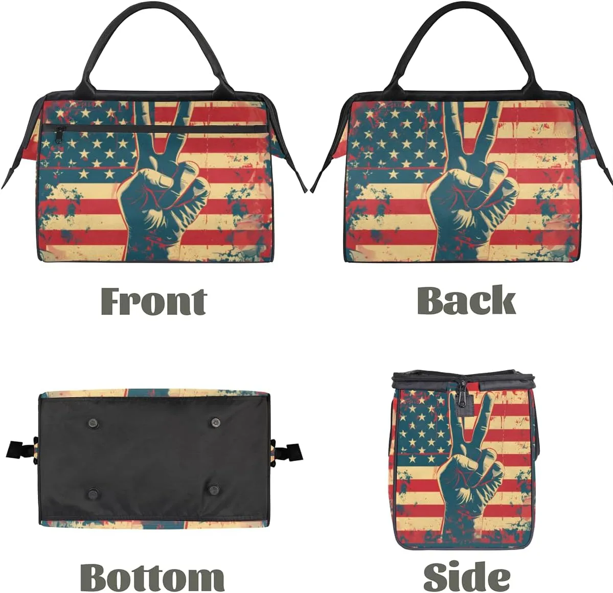 American Flag Peace Sign Weekender Overnight Bag for Women Waterproof Carry On Travel Duffle Bags with Pocket Lightweight Sports Gym Tote Bag Large Luggage Workout Personal Item Hospital Bags