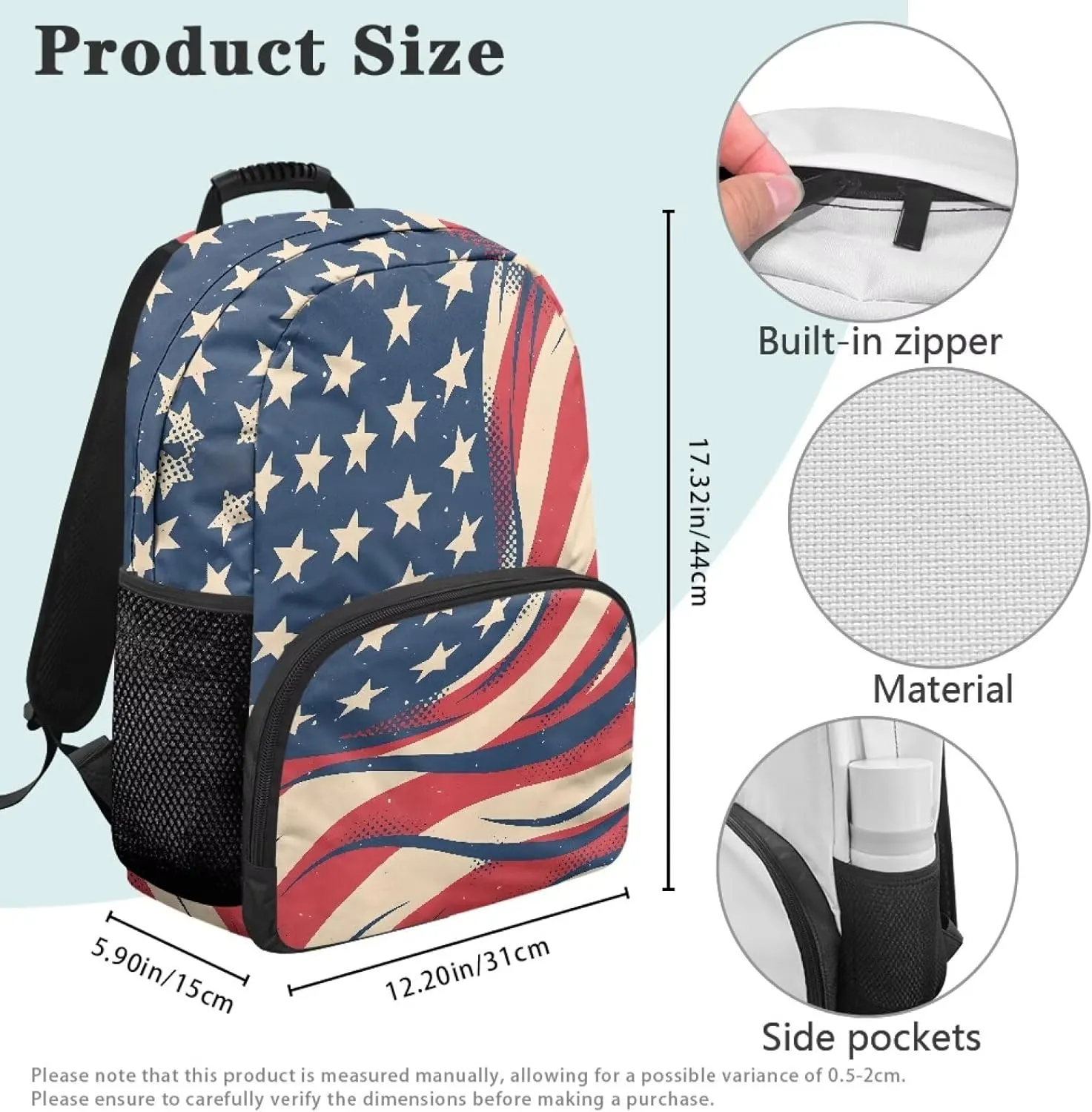 American Flag Print Travelbackpack Stylish Computer Backpacks for Laptops Ergonomic Shoulder Straps Daypacks Book Bag Supplies for Children