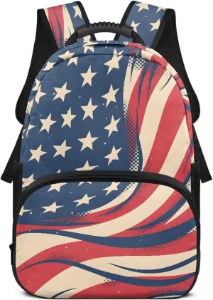 American Flag Print Travelbackpack Stylish Computer Backpacks for Laptops Ergonomic Shoulder Straps Daypacks Book Bag Supplies for Children