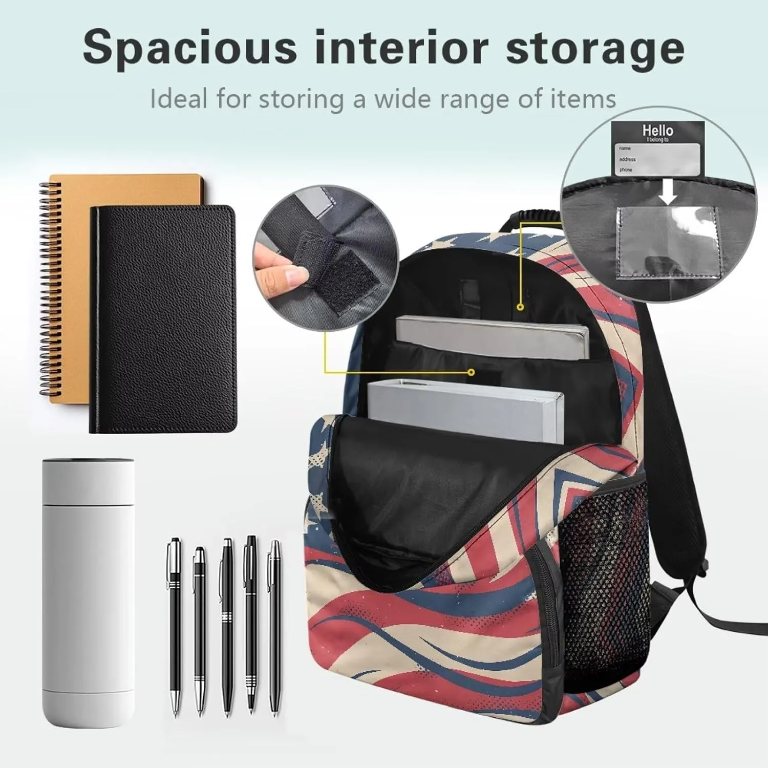 American Flag Print Travelbackpack Stylish Computer Backpacks for Laptops Ergonomic Shoulder Straps Daypacks Book Bag Supplies for Children