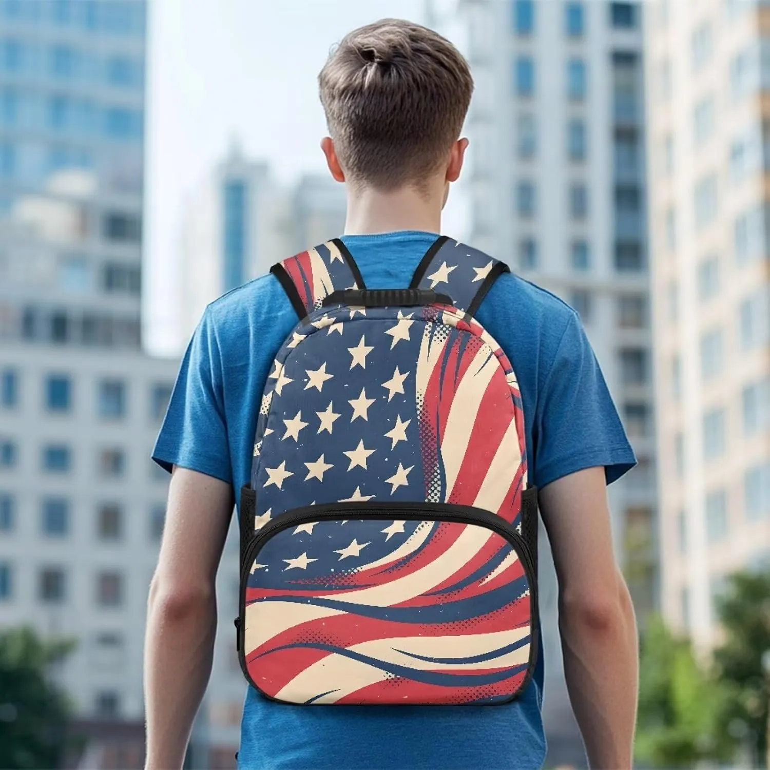 American Flag Print Travelbackpack Stylish Computer Backpacks for Laptops Ergonomic Shoulder Straps Daypacks Book Bag Supplies for Children