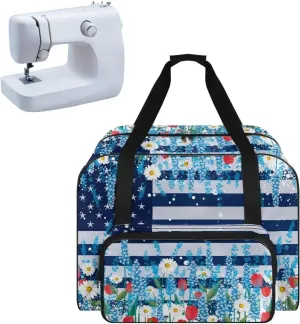 American Flag Universal Sewing Machine Case with Storage Pocket & Handle Compatible with Serger Brother Sewing Machines Measuring 19.7" X 9.8" X 13" Sewing Machine Case