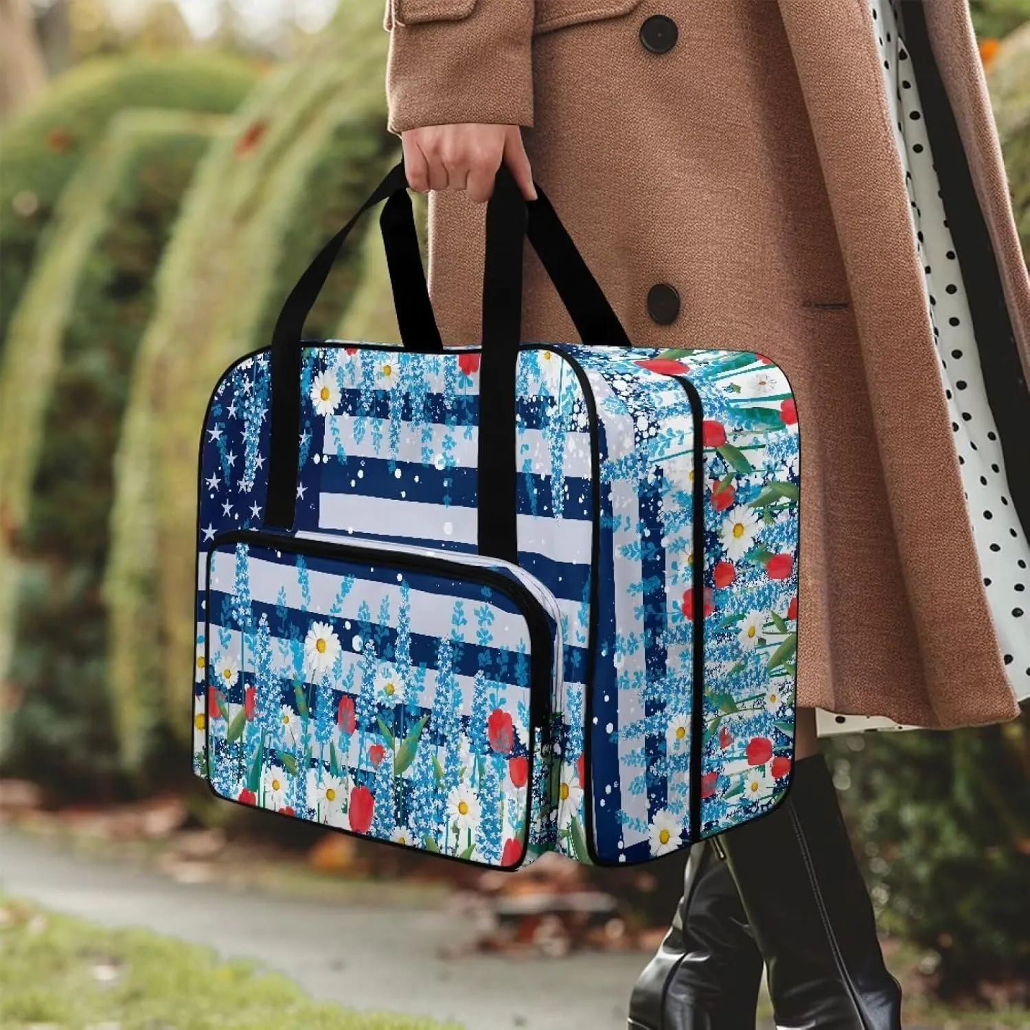 American Flag Universal Sewing Machine Case with Storage Pocket & Handle Compatible with Serger Brother Sewing Machines Measuring 19.7" X 9.8" X 13" Sewing Machine Case