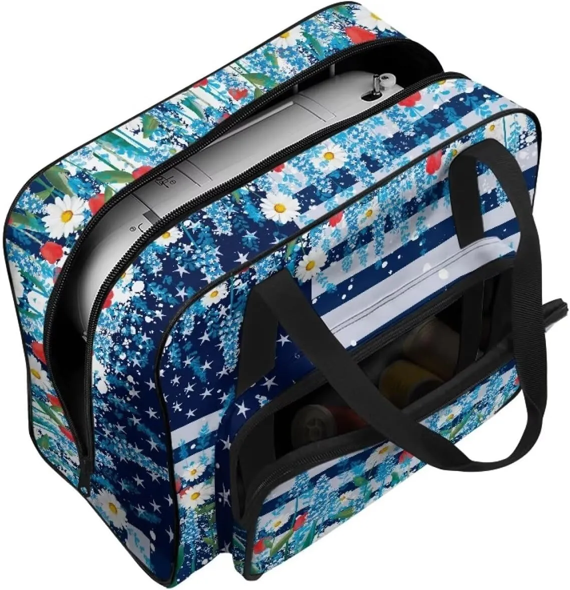 American Flag Universal Sewing Machine Case with Storage Pocket & Handle Compatible with Serger Brother Sewing Machines Measuring 19.7" X 9.8" X 13" Sewing Machine Case