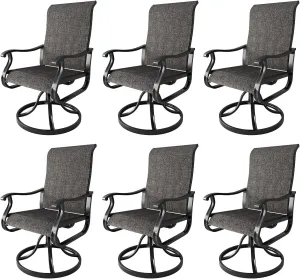 Amopatio Patio Swivel Chairs Set of 6, Outdoor Swivel Rocker Dining Chairs with All Weather Textilene High Back & Metal Frame, for Backyard Deck Lawn Garden (Dark Grey)