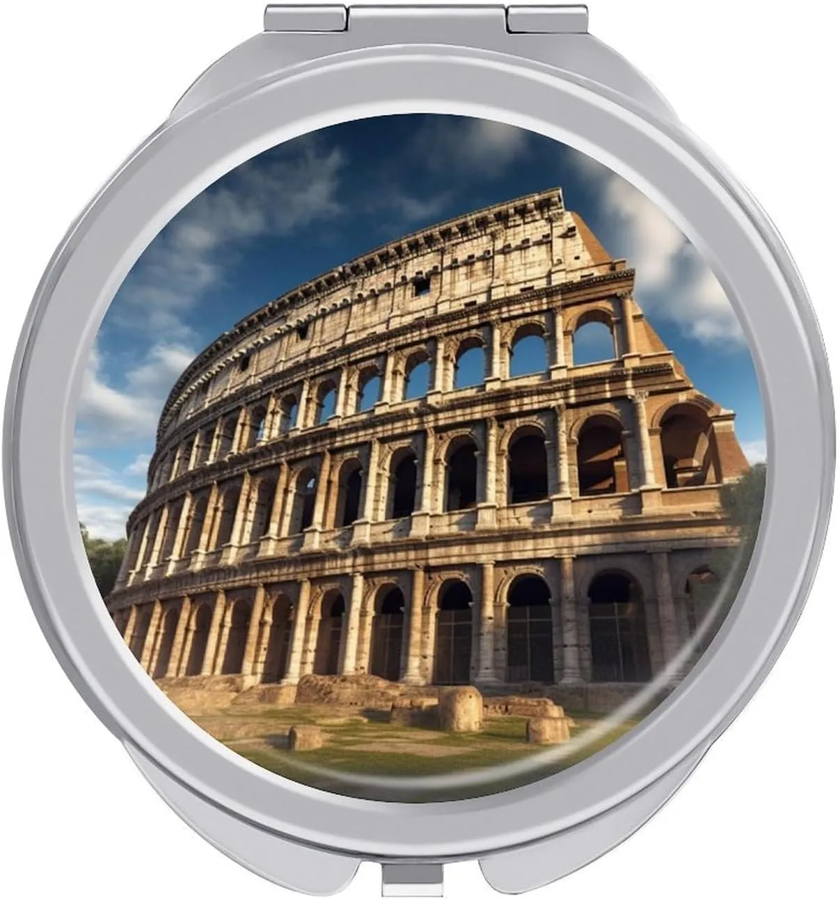 Ancient Architecture Travel Makeup Mirror Portable Folding Cosmetic Compact Mirror Mini Pocket Mirror for Purses with 2 X 1x Magnification