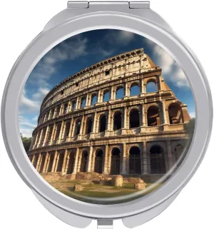Ancient Architecture Travel Makeup Mirror Portable Folding Cosmetic Compact Mirror Mini Pocket Mirror for Purses with 2 X 1x Magnification