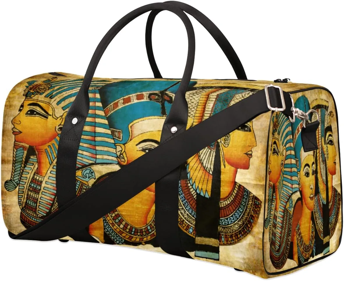 Ancient Egyptian Parchment Patterns Travel Duffel Bag, Foldable Sport Gym Tote Bag, Waterproof Weekender Overnight Bag with Shoulder Strap, Carry On Luggage Handbag for Men and Women