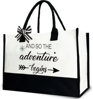 And So the Adventure Begins Tote Bag for Women, Canvas Tote Bag Gift for Bride, Bridal Shower, Retirement, Graduation, Wedding, 12x17 inch