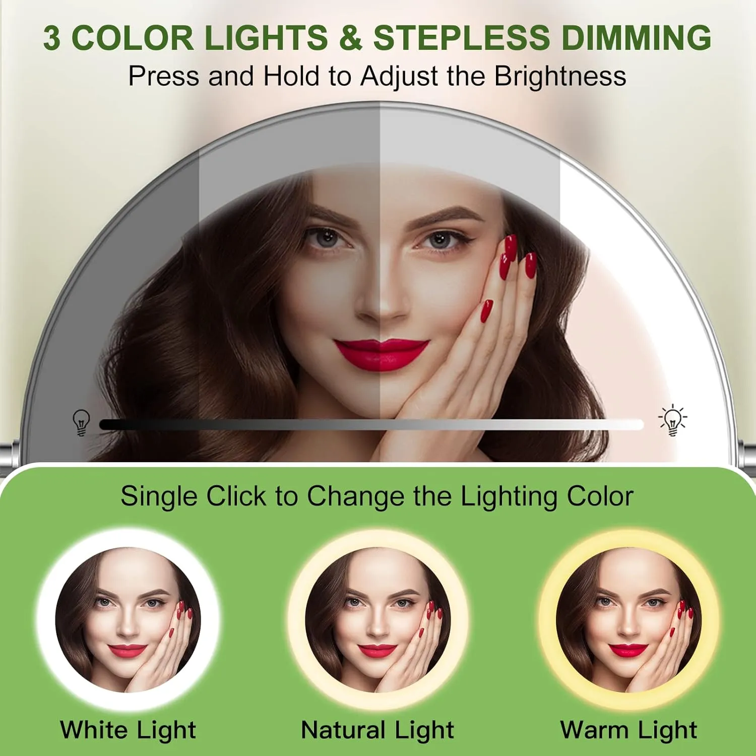 Anfauny 9 Inch Wall Mounted Lighted Makeup Mirror, Double Sided 1X/10X Magnifying LED Vanity Mirror with 3 Color Lights & Stepless Dimming, 360°Swivel Extendable Bathroom Cosmetic Mirror-Chrome