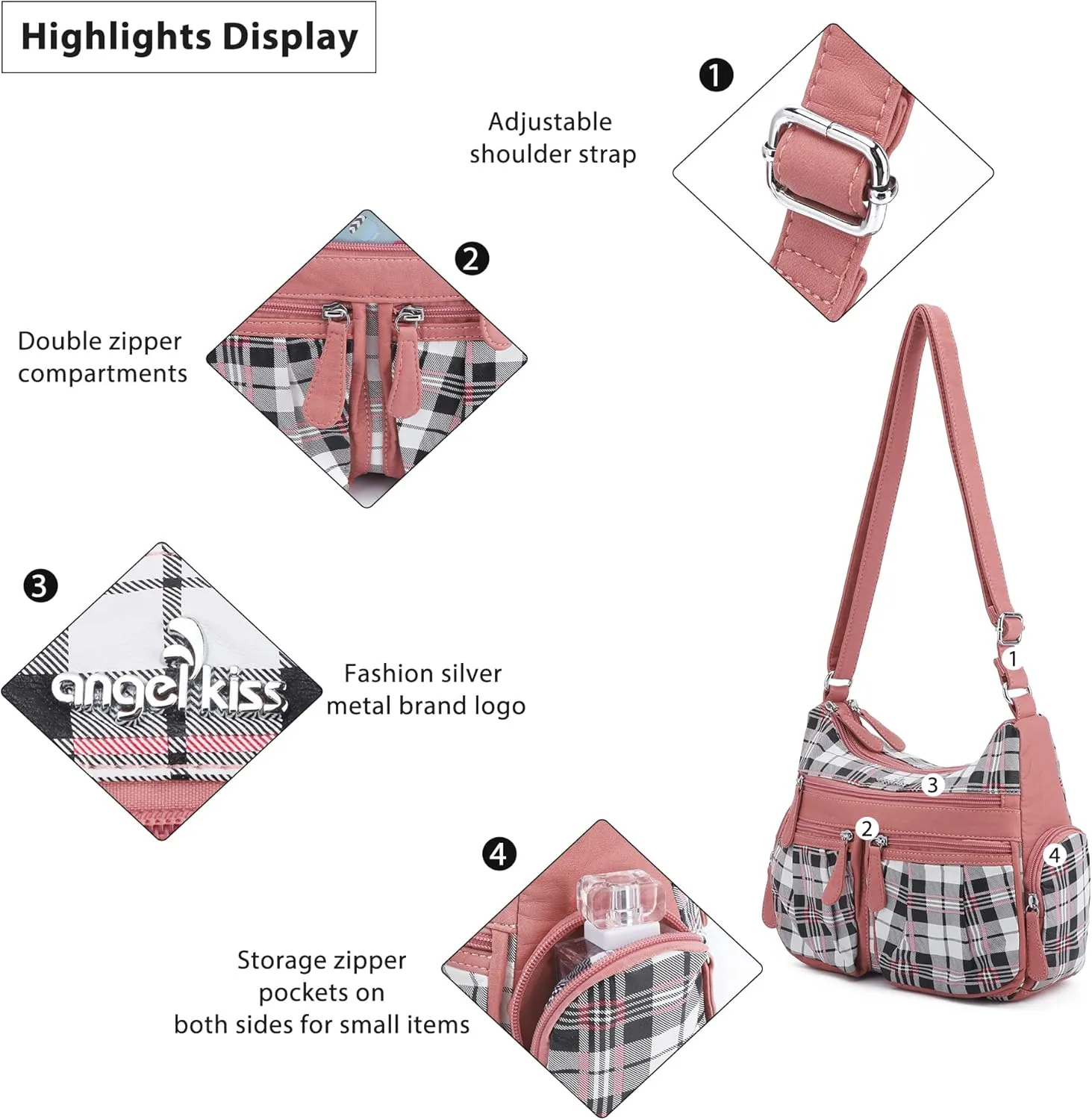 Angelkiss Crossbody Bags for Women, Ladies Shoulder Handbags and Purses Medium Faux Leather Pocketbooks