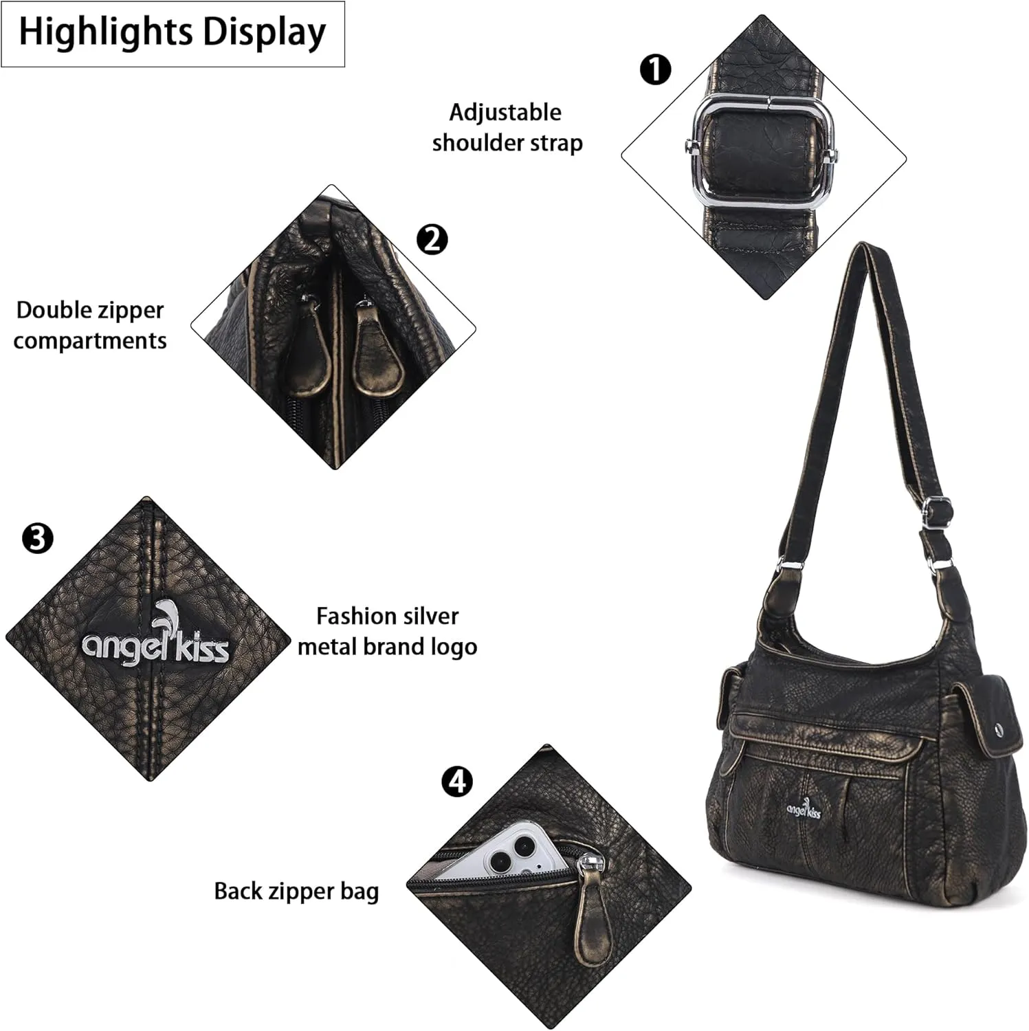 Angelkiss Crossbody Bags for Women, Ladies Shoulder Handbags and Purses Medium Faux Leather Pocketbooks