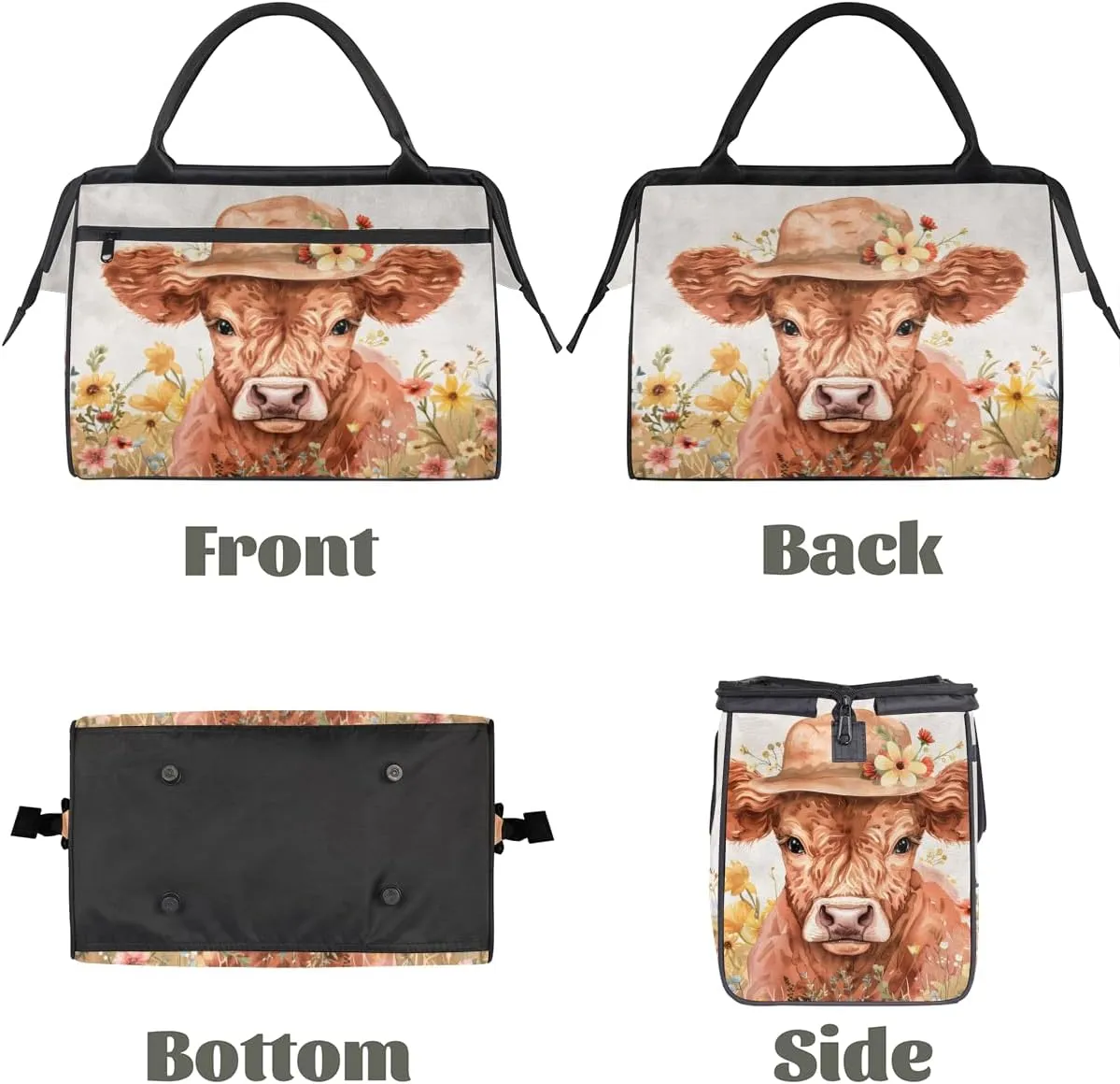 Animal Alpine Cattle Flowers Weekender Overnight Bag for Women Waterproof Carry On Travel Duffle Bags with Pocket Lightweight Sports Gym Tote Bag Large Luggage Workout Personal Item Hospital Bags