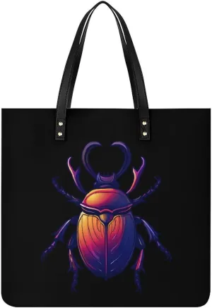 Animal Beetle Insect Occult Bug Leather Tote Bag for Women Men Shoulder Bag Casual Handbag Work Bag 39x39cm